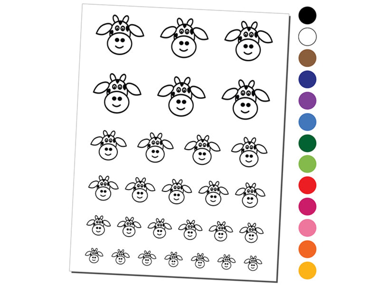 Cheerful Cow Face Doodle Temporary Tattoo Water Resistant Fake Body Art Set Collection